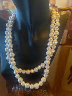 Classic Double Strand White Pearl Necklace - Elegant Women's Jewelry